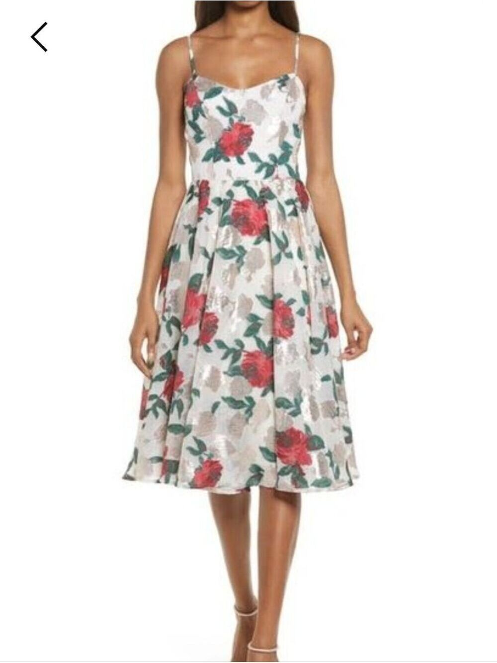 Dress the Population White Midi Skirt with Red Rose Print